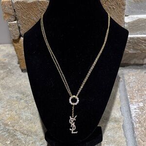 Gold YSL Crystal drop pendant necklace.